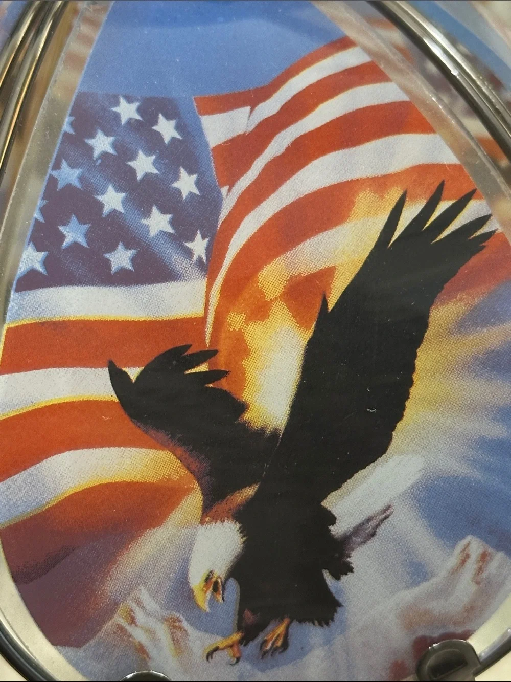 Vtg Patriotic Small Touch Lamp OK LIGHTING Bald Eagle Mountains American Flag